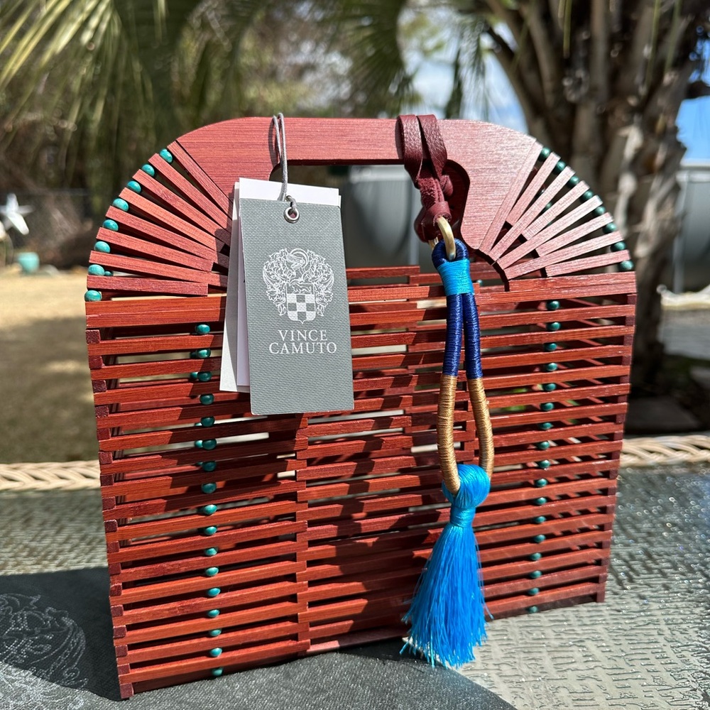Vince Camuto Bamboo Clutch with Blue Tassel, Brand New with tags!